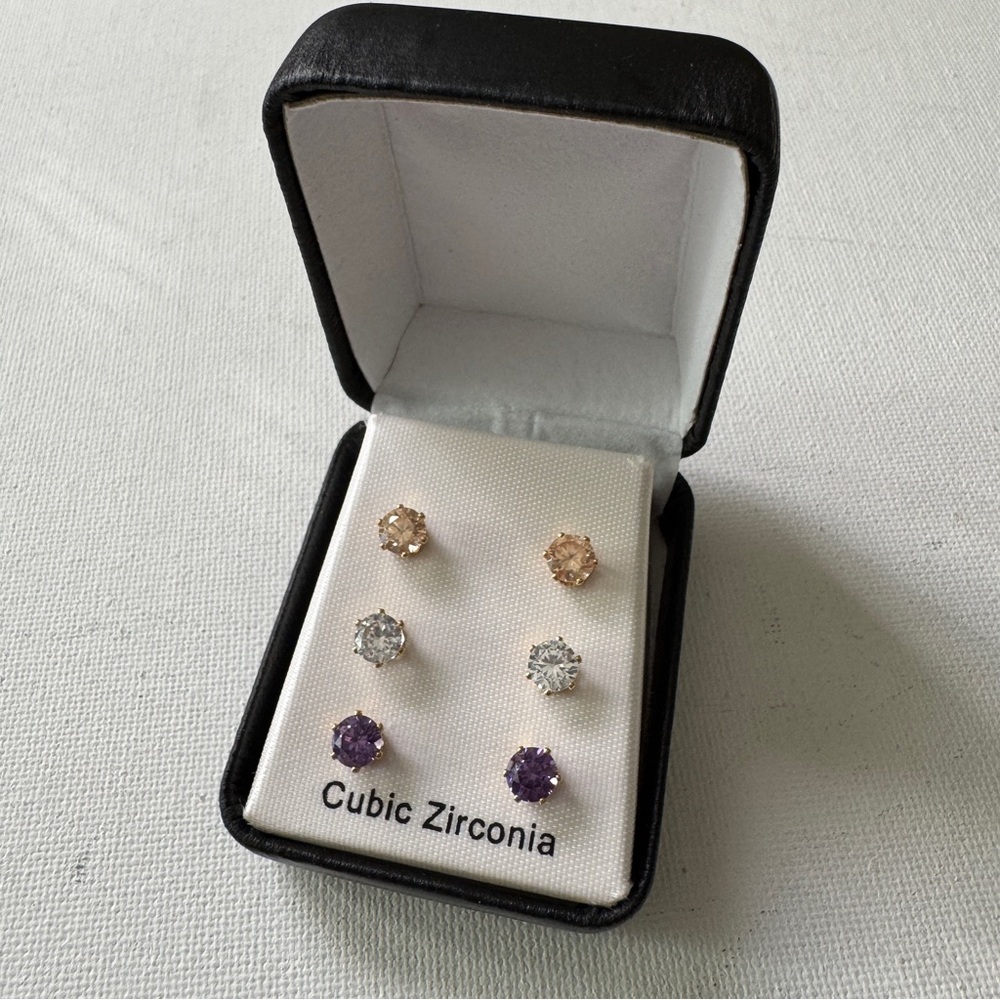 Cubic Zirconia earrings set of 3 , New